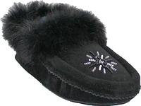 Beaded Mocc With Fur Trim Black