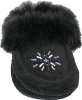 Beaded Mocc With Fur Trim Black