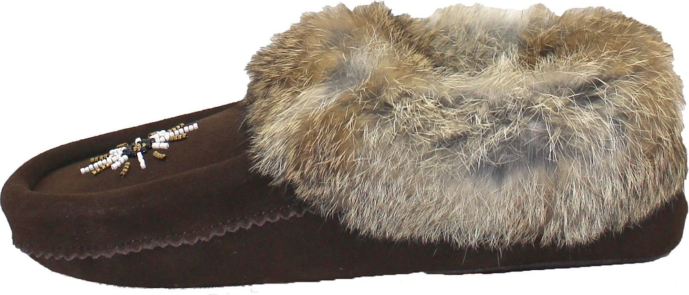 Beaded Mocc With Fur Trim Brown