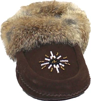 Beaded Mocc With Fur Trim Brown