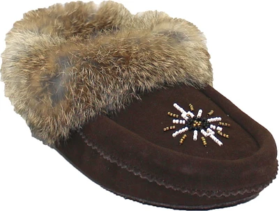 Beaded Mocc With Fur Trim Brown