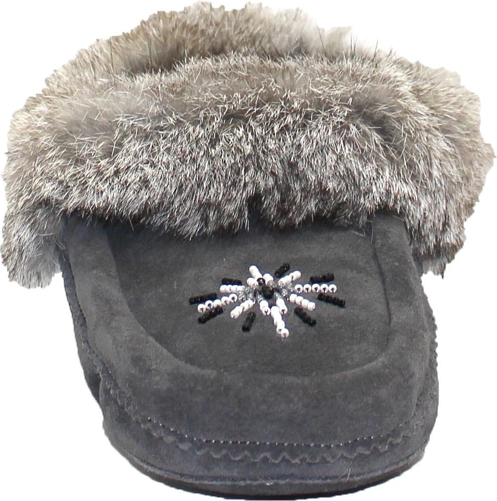 Beaded Mocc With Fur Trim Charcoal