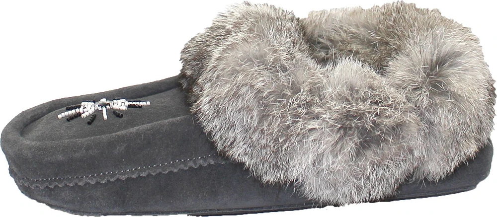 Beaded Mocc With Fur Trim Charcoal