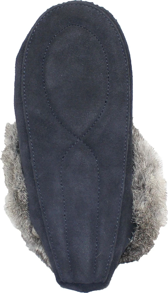 Beaded Mocc With Fur Trim Navy