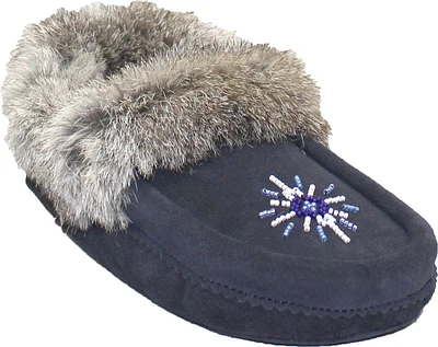 Beaded Mocc With Fur Trim Navy
