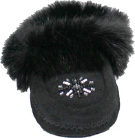 Saski Black - Kids Beaded Moccasin With Fur