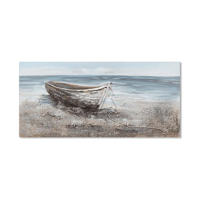 Boat on Beach Mixed Media & Oil Painted Canvas