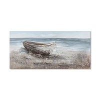 Boat on Beach Mixed Media & Oil Painted Canvas