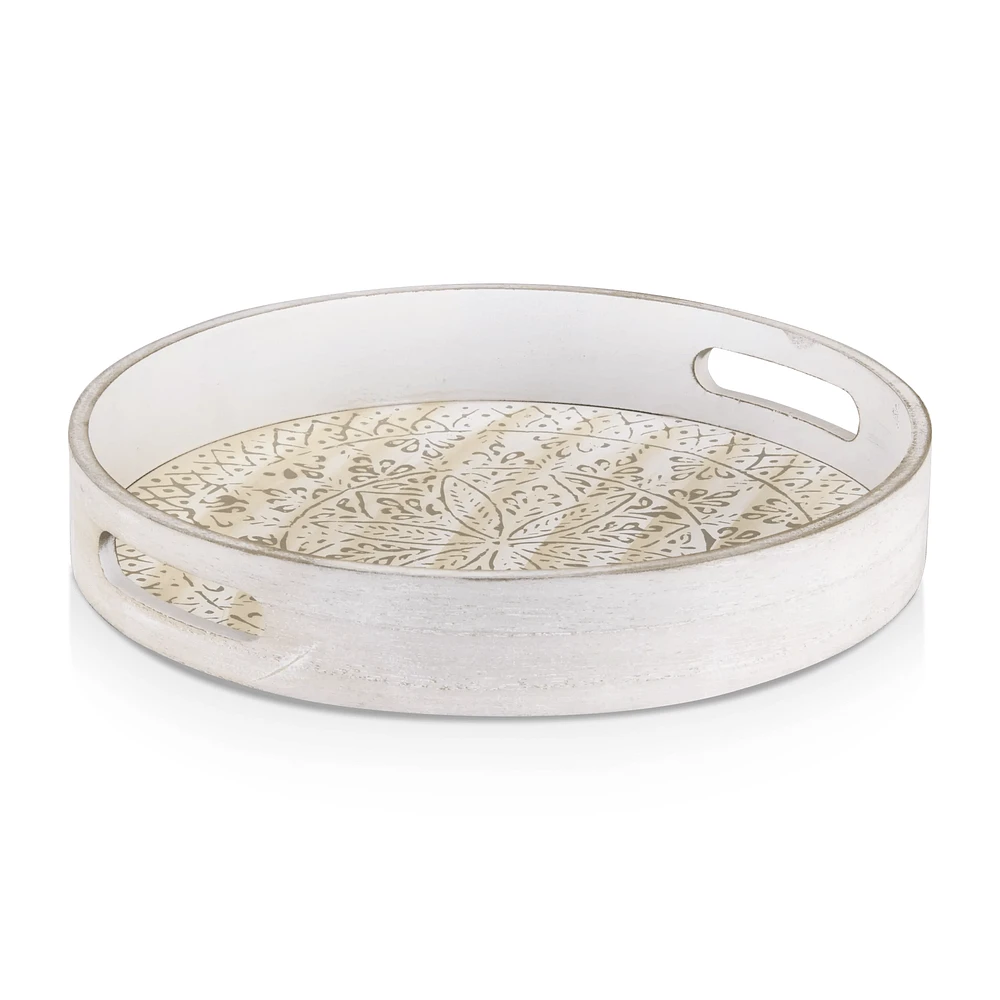Round Patterned Wood Tray