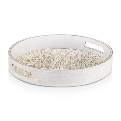 Round Patterned Wood Tray