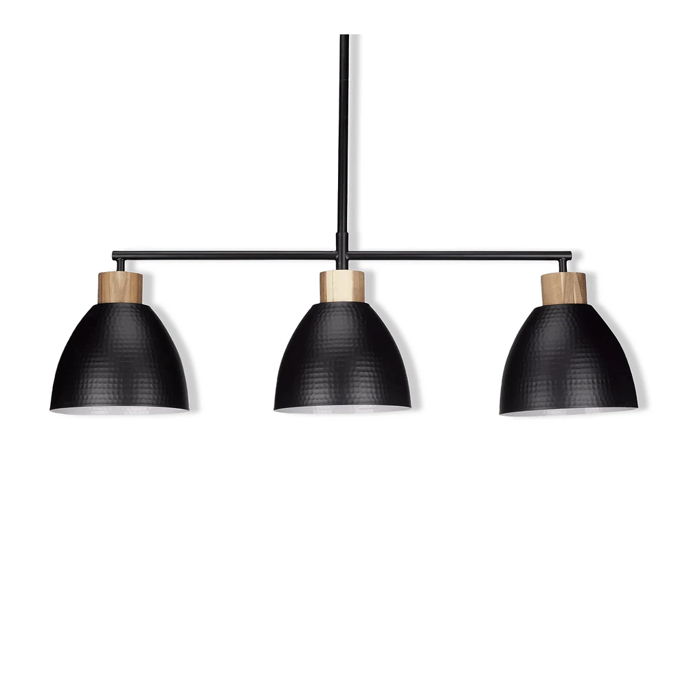 3-Bulb Metal and Wood Ceiling Lamp