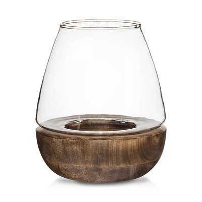 Glass and Wood Candle Holder