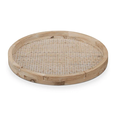 Natural Wood and Rattan Round Tray