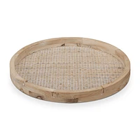 Natural Wood and Rattan Round Tray