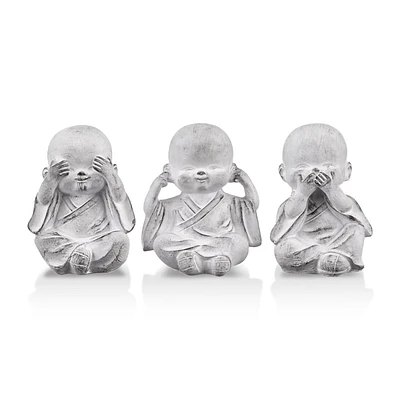 Three Wise Buddha Cement Statuettes