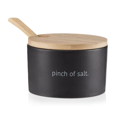 Ceramic Salt Jar with Bamboo Lid and Spoon