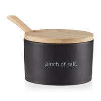 Ceramic Salt Jar with Bamboo Lid and Spoon