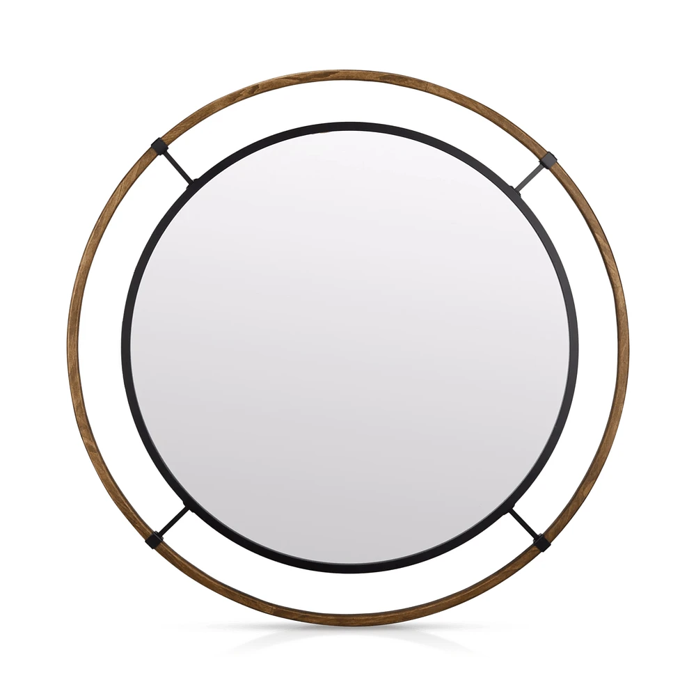 Round Wood-Framed Mirror