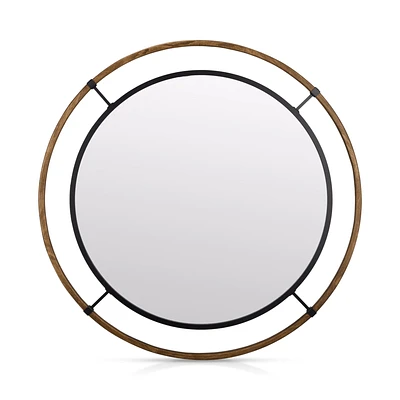 Round Wood-Framed Mirror