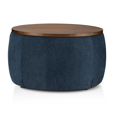 Fabric and Walnut Ottoman