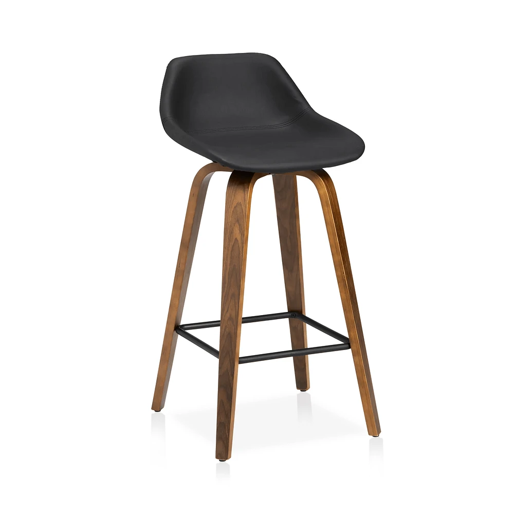 Faux Leather and Walnut Wood Bar Stool