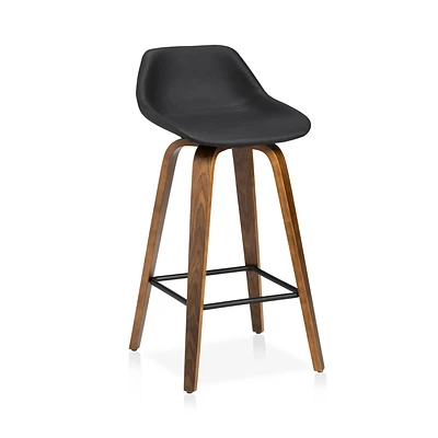 Faux Leather and Walnut Wood Bar Stool
