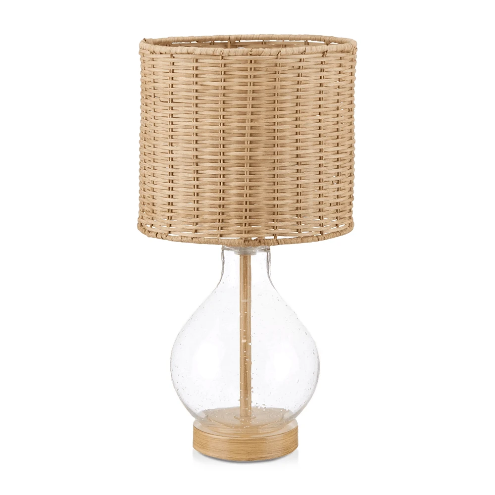 Bubble Glass and Rattan Shade Table Lamp