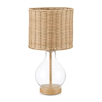 Bubble Glass and Rattan Shade Table Lamp