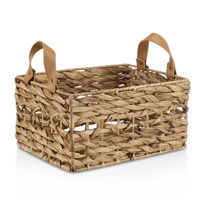 Water Hyacinth Crate with Faux Leather Handles