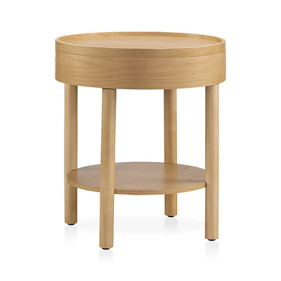 Wooden Round Side Table with Lift Top