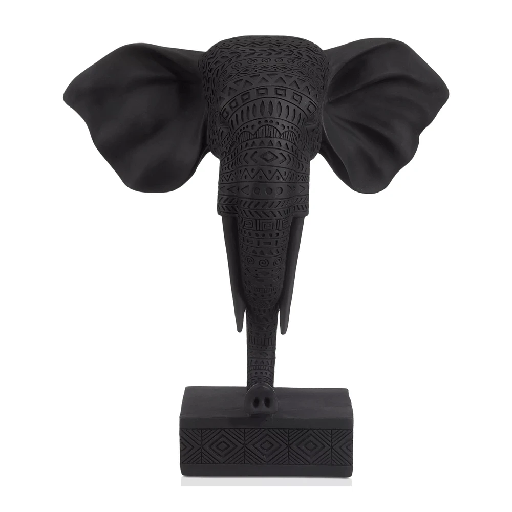 Black Resin Elephant on Stand