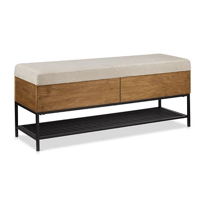 Fabric Wood and Metal Storage Bench with Shoe Rack