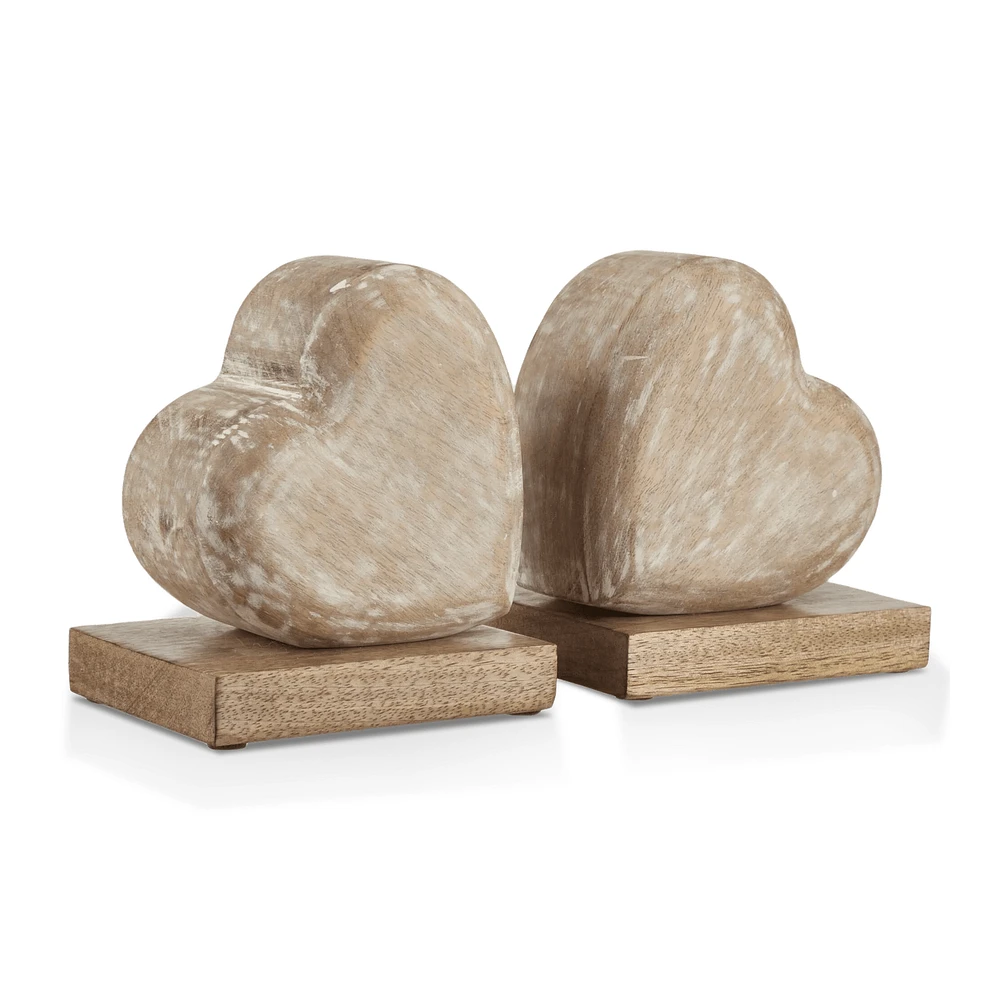Set of Two Wooden Heart Bookends