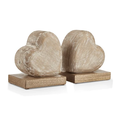 Set of Two Wooden Heart Bookends