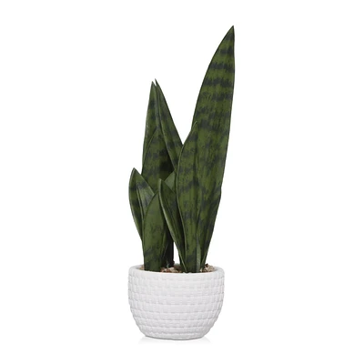 Faux Rattan Ceramic Pot with Artificial Plant