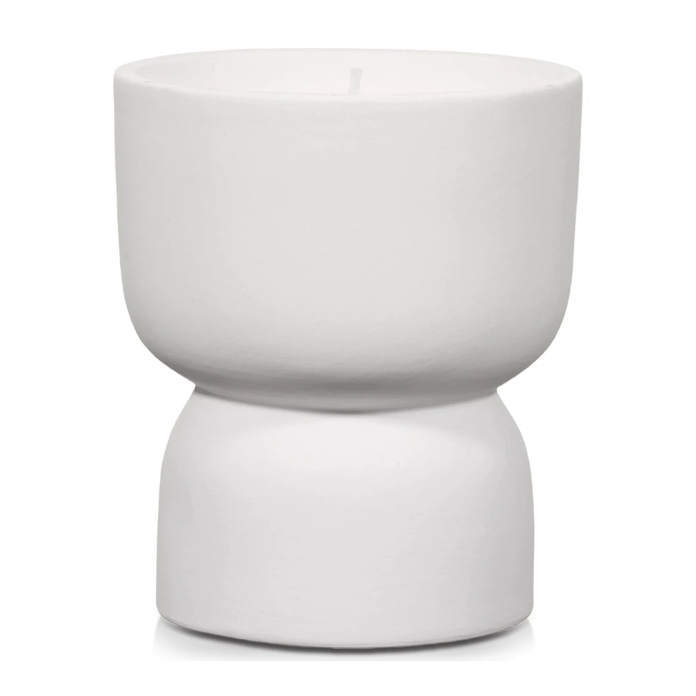 Candle in White Ceramic Sculptural Holder
