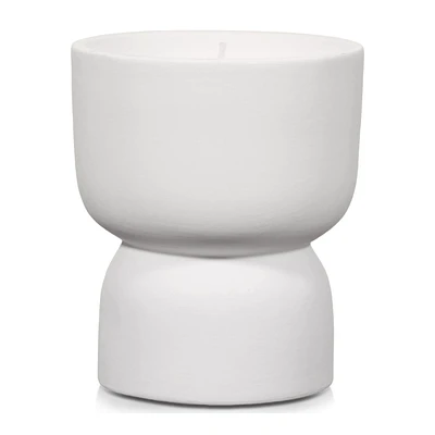 Candle in White Ceramic Sculptural Holder