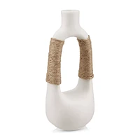 White Ceramic Oval Vase with Rope on Handles