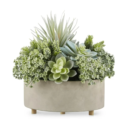 Mixed Artificial Agave in Cement Planter