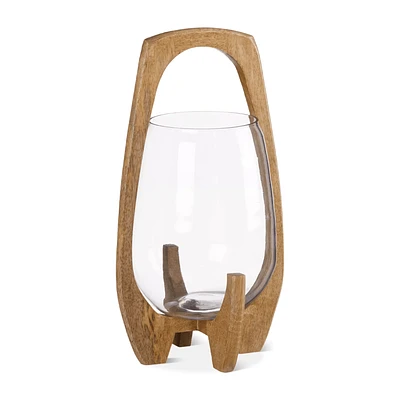 Glass Candle Holder with Wooden Base