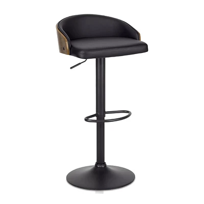 Faux Leather and Wood Adjustable Bar Stool with Metal Base