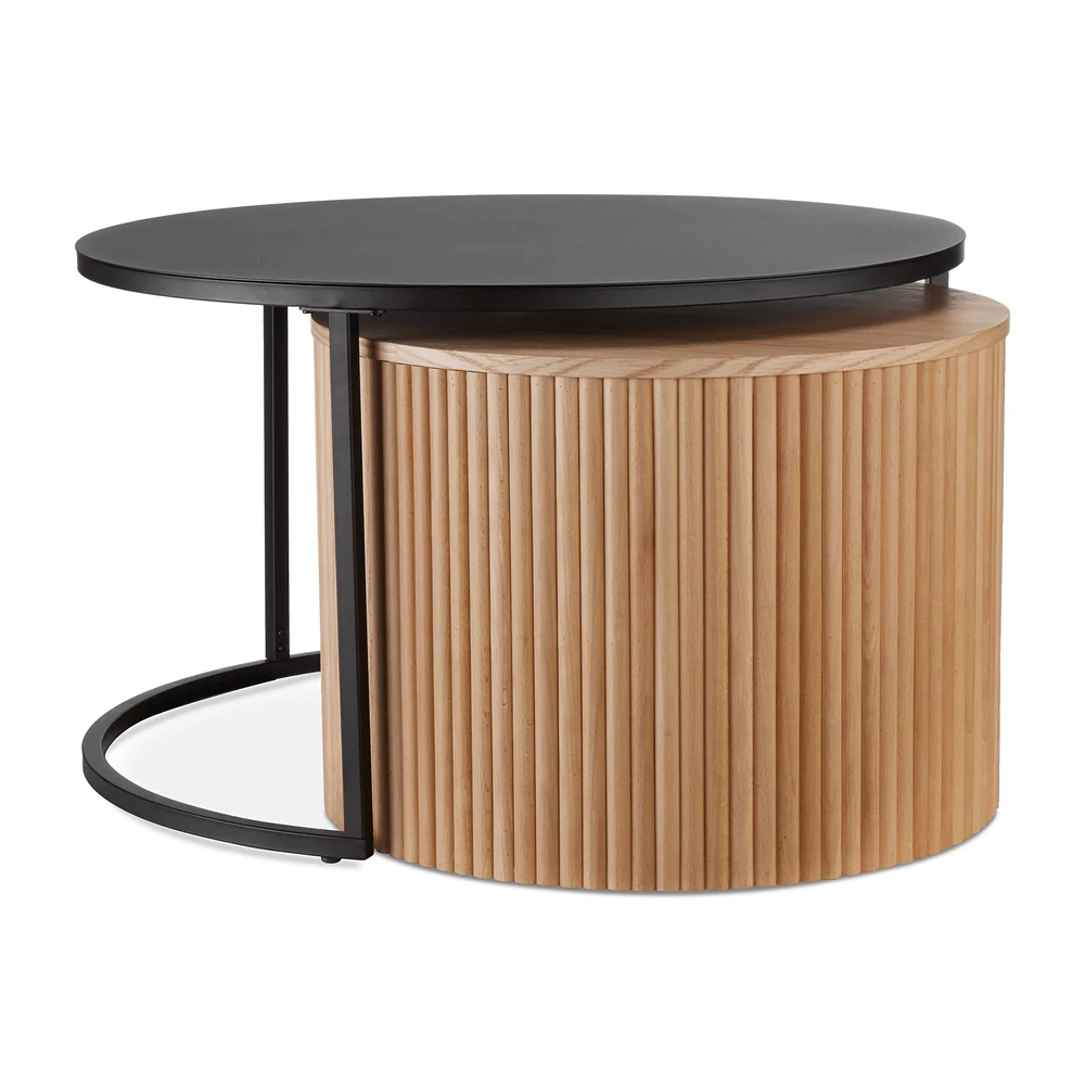 Nesting Coffee Table - Black Metal and Natural Wood