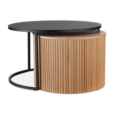 Nesting Coffee Table - Black Metal and Natural Wood