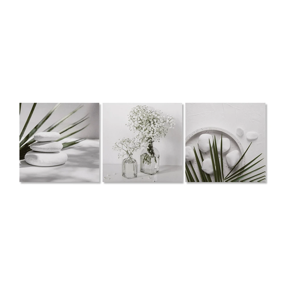 3-Piece White and Green Bathroom Wall Art