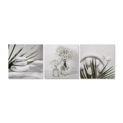 3-Piece White and Green Bathroom Wall Art