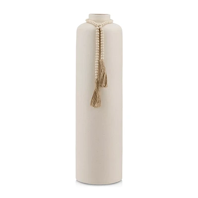 Ceramic Floor Vase with Beaded Tassels