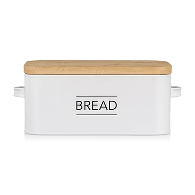 Metal Bread Box with Bamboo Lid