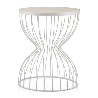 Metal and Natural Wood Hourglass Side Table