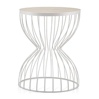 Metal and Natural Wood Hourglass Side Table