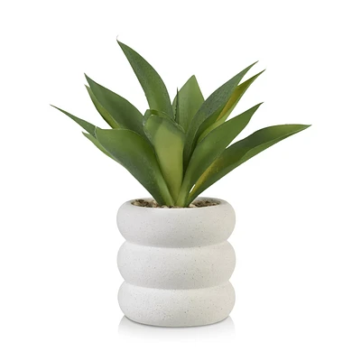 Artificial Cast-Iron Plant in White Speckled Pot